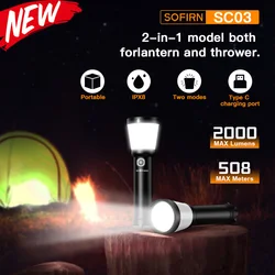Sofirn SC03 2000lm Rechargeable Flashlight Portable Powerful Bright 21700 2-in-1 Lantern-flashlight for Outdoor Hiking Camping