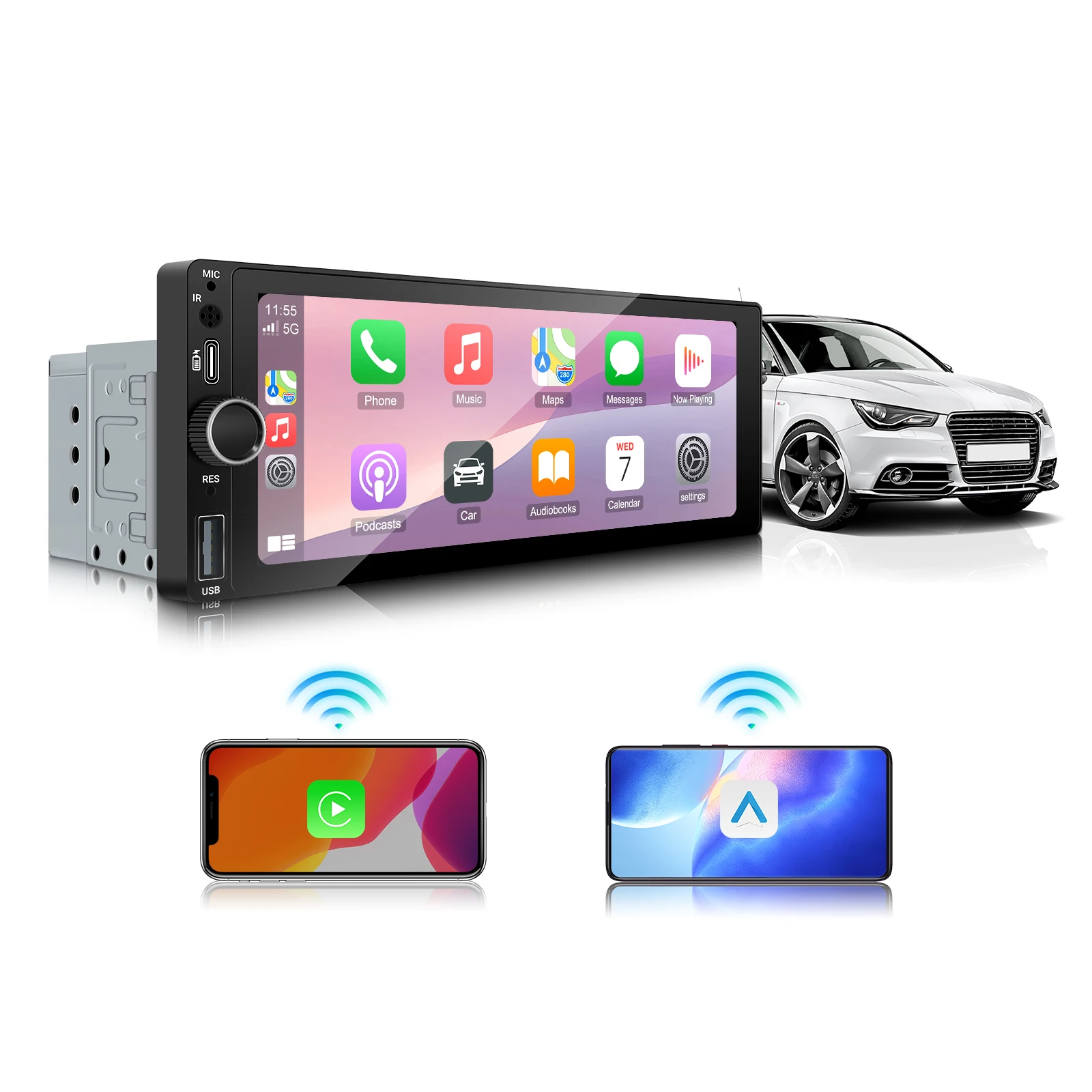 Ezonetronics Universal 6.86-inch screen MP5 Player 1 Din type Car Multimedia Player with CarPlay Android Auto AUTO AUX USB SWC
