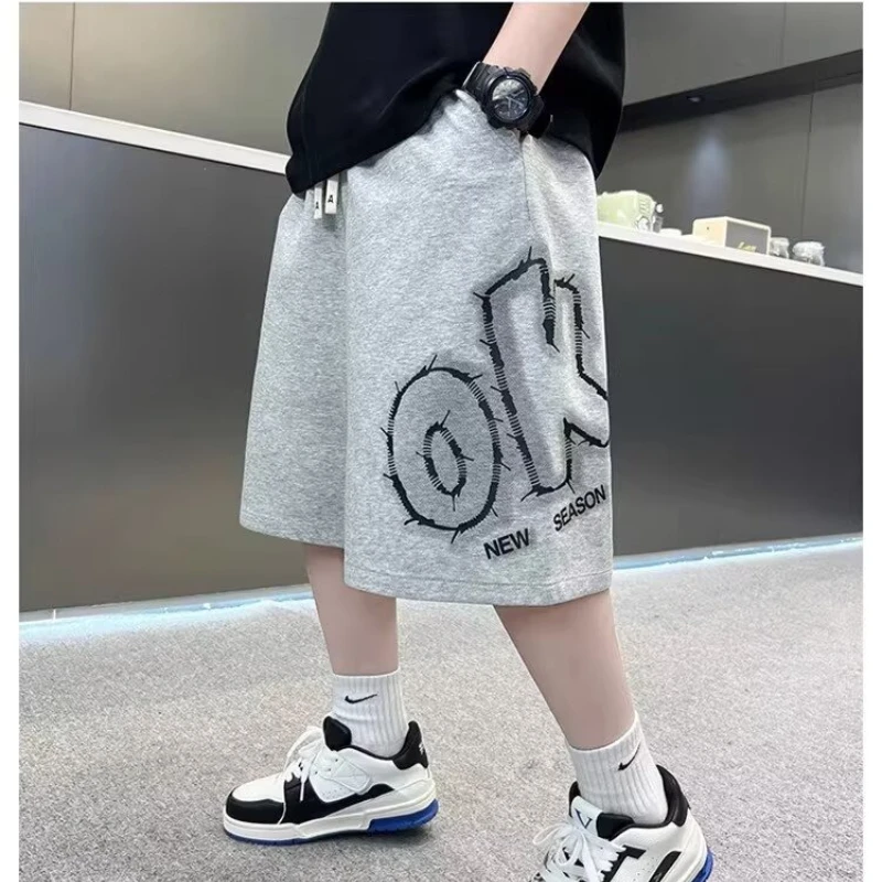 소년용 반바지 여름 2026 한국 아동복 한국 트렌디 레터 프린트 키즈 반바지 4-6Y 7-13Y