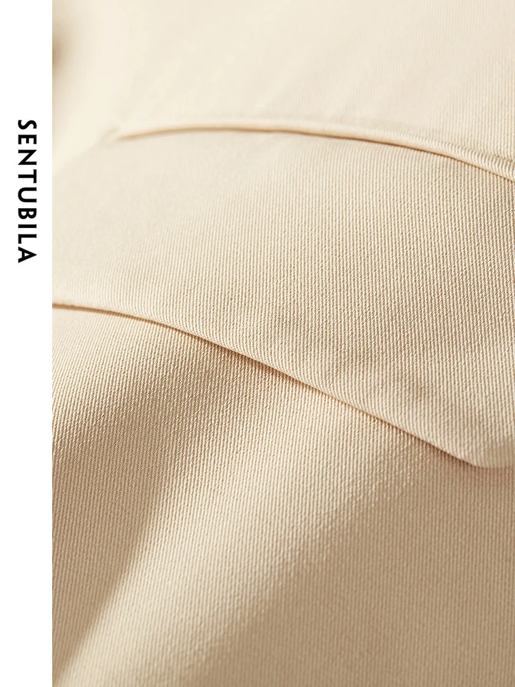 SENTUBILA Comfort Loose Short Sleeve Khaki Blazer 2024 Summer Simple Casual Notched Single Button Suit Jacket Ladies 131X49175X