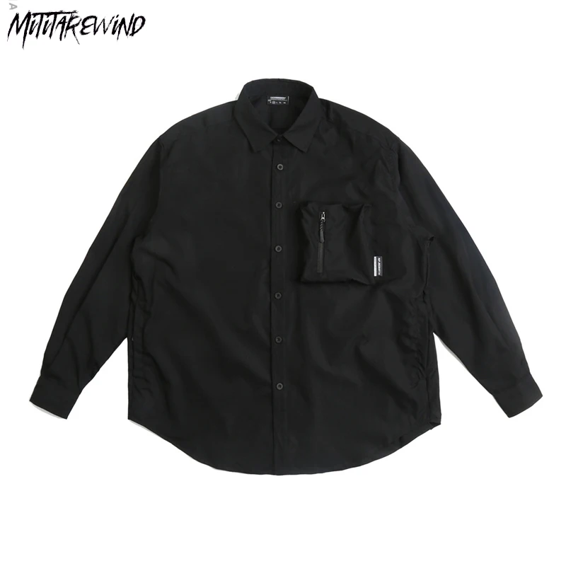 

Workwear Shirt High Street Japanese Vintage Function Zipper Pocket Men Shirts Long Sleeve Loose Casual Designer tops Unisex