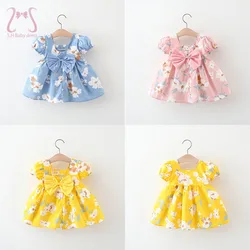 Summer Sweet Infant Girl Dress Short Sleeve Soft Children Clothing Lovely Bow Toddlers Clothes Flower Kids Dresses 0-3 Y Costumn