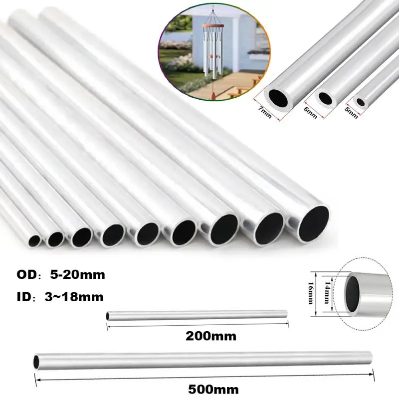 6063 Aluminum Pipe 5-20mm OD 1mm Thickness 200mm/500mm Length Straight Round Tube DIY/Machinery