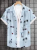 Men's Woven Fashion Casual Beach Surf Holiday Palm Tree Pattern Slim Fit Short Sleeve Shirt 5