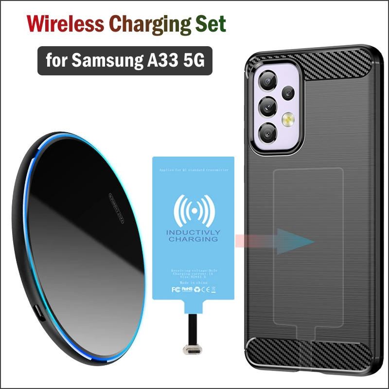 Qi Draadloos Opladen Voor Samsung Galaxy A33 5G A336 Draadloze Oplader + C Opladen Receiver Adapter + zachte Tpu Case| | - AliExpress