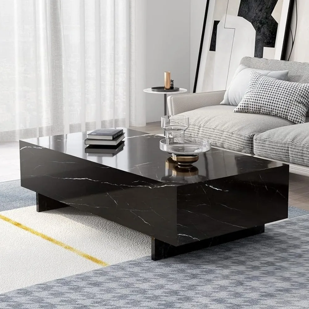 

Coffee Tables Marble Rectangle for Living Room,Black Side Table,High Gloss Center for Waiting,41.3" Lx19.7Wx13.8 H,Coffee Tables