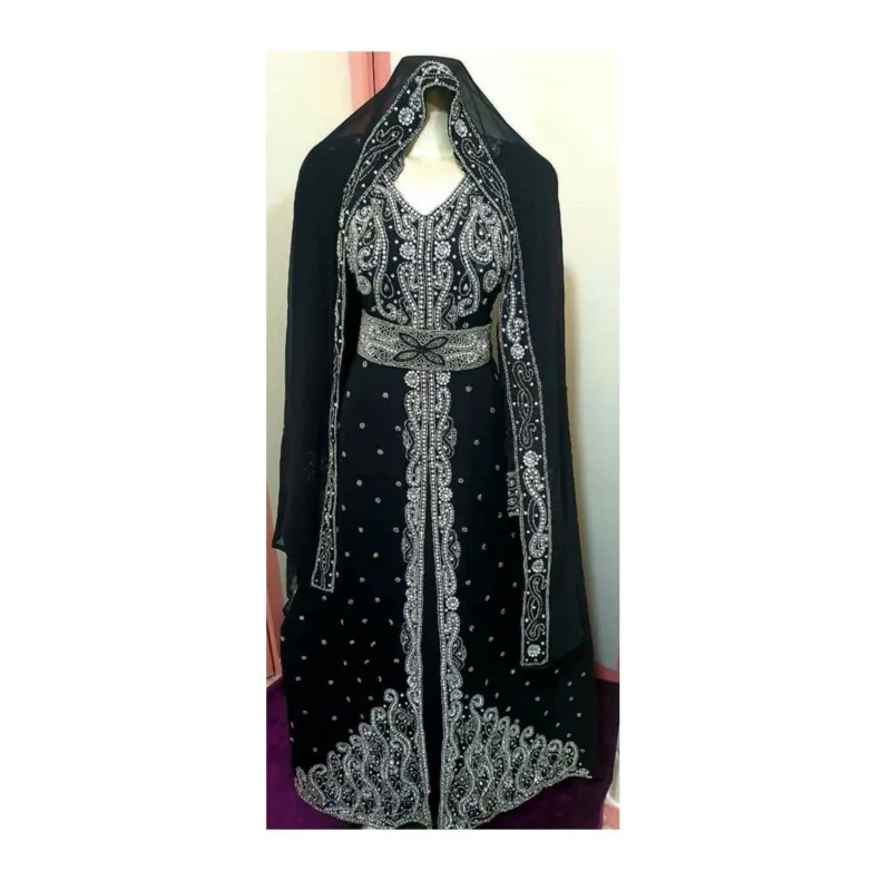 Black Dress African Costume Bridesmaid Abaya Long Dress Formal Beaded Dubai Moroccan Long Shirt