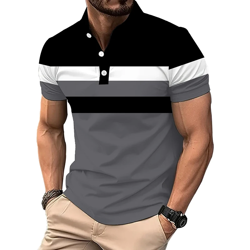 Summer Striped 3D Printed Polo Shirts Men's Fashion Streetwear Oversized Button Lapel Short Sleeve Shirt Tees Tops Man Clothing 19 S08797d01f1a0442984946c0906ddd662r