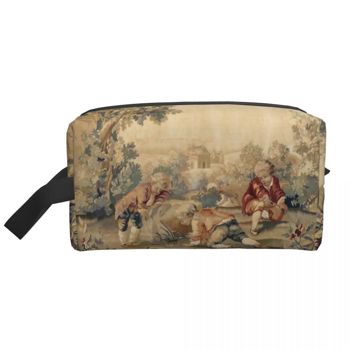 Cute Aubusson Antique Tapestry Print Travel Toiletry Bag for Women Boho French Flowers Makeup Cosmetic Bag Beauty Storage Dopp