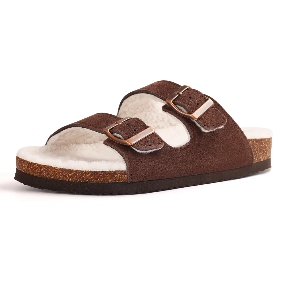 Women's Cork Clogs With Double Buckle And Warm Fleece Lining_voghion.com