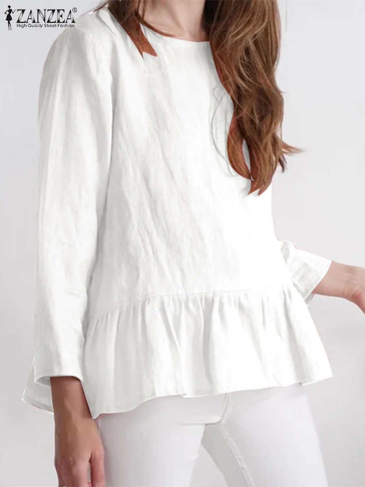 

ZANZEA 2024 Летние Плиссированные туники с круглым вырезом, Женская Повседневная Свободная блузка, модная рубашка с длинным рукавом, винтажные Прошитые Гофрированные Топы