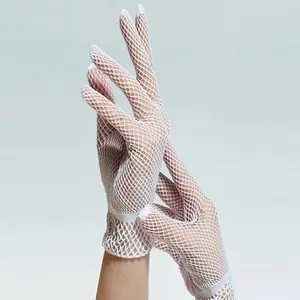 Wedding Bride Fishnet Gloves Solid Color for Sun for Protection Full Finger Shor