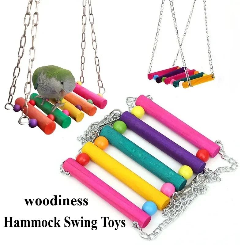 parrot toy 1pc Colorful Hanging Hammock Swing Toys for Pet Birds Perfect for Parrots Bird Cage Toys Wood Birds Swing Bird Parts