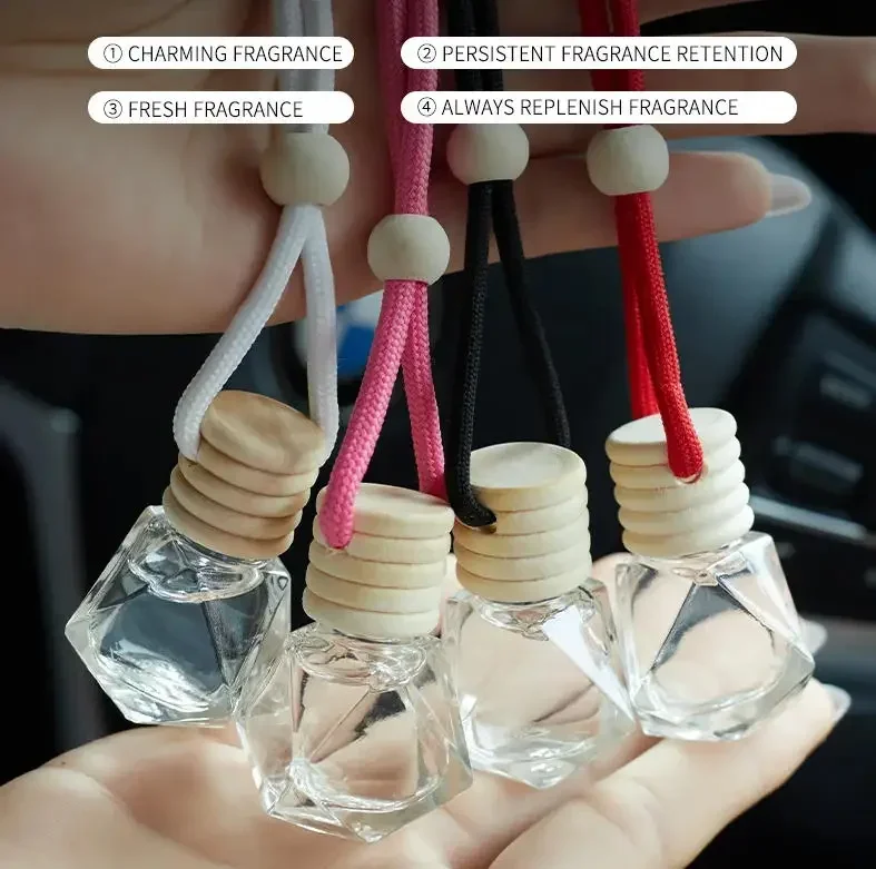 Car Hanging Glass Bottle Air Freshener Empty Bottle Aromatherapy Pendant Diffuser Auto Car Decoration Aromatherapy Ornament 8ml