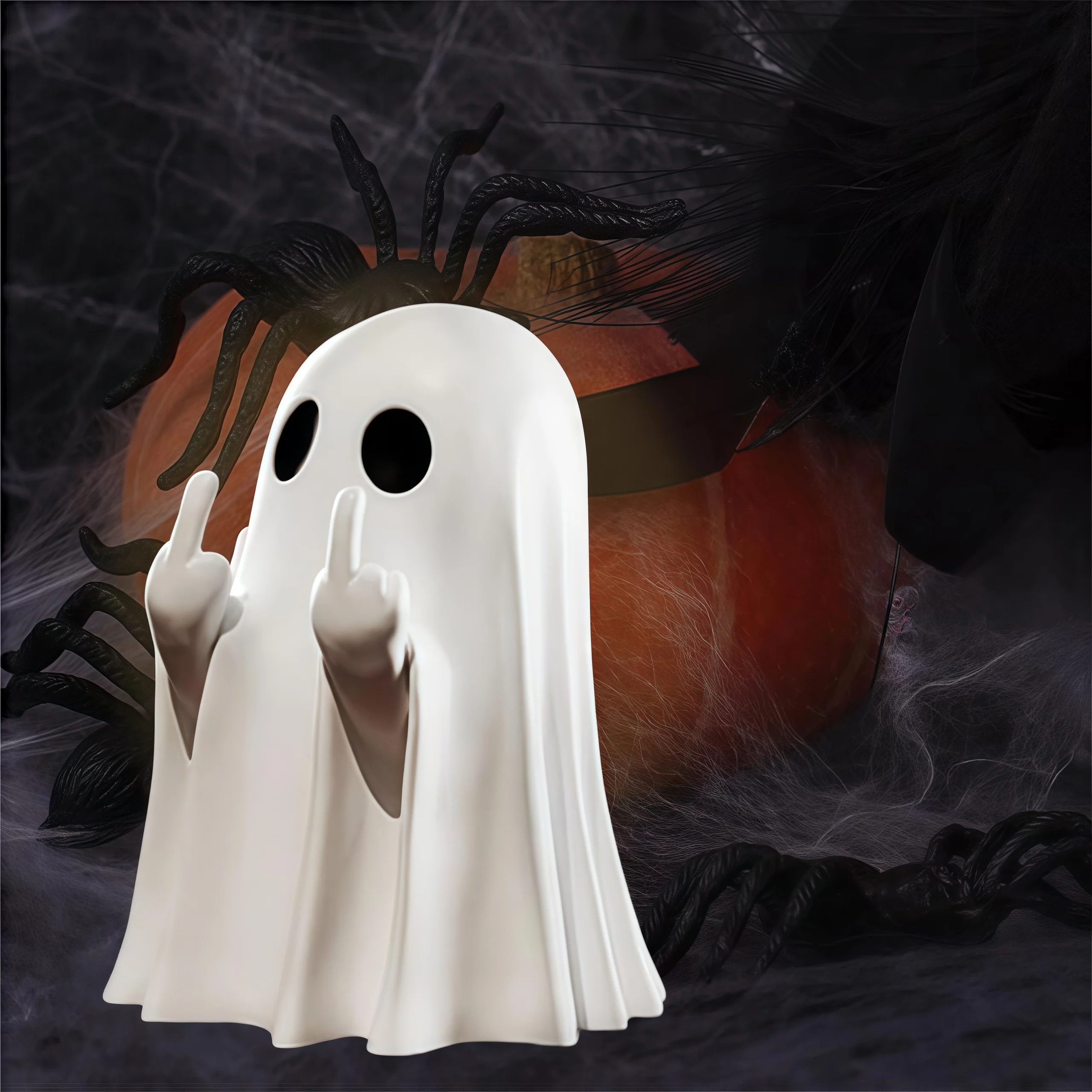 Cute Middle Finger Ghost Statue Halloween Home Table Decor_voghion.com