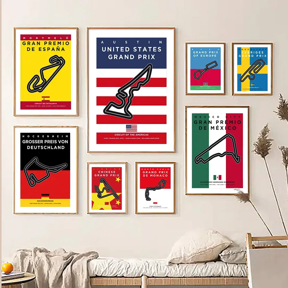 Formula Grand Prix City Track Circuit Map Wall Art Canvas Painting Nordic Poster E Stampe Immagini A Parete Per La Decorazione Del Soggiorno