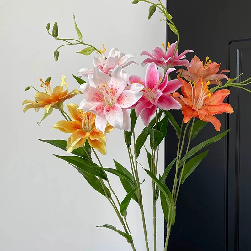 Elegant 70cm Artificial Lily Flower with Double Blooms for Wedding and Home Decor