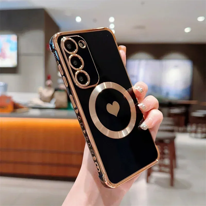 Magnetic Love Heart Plating Shockproof Case with Magsafe Compatibility