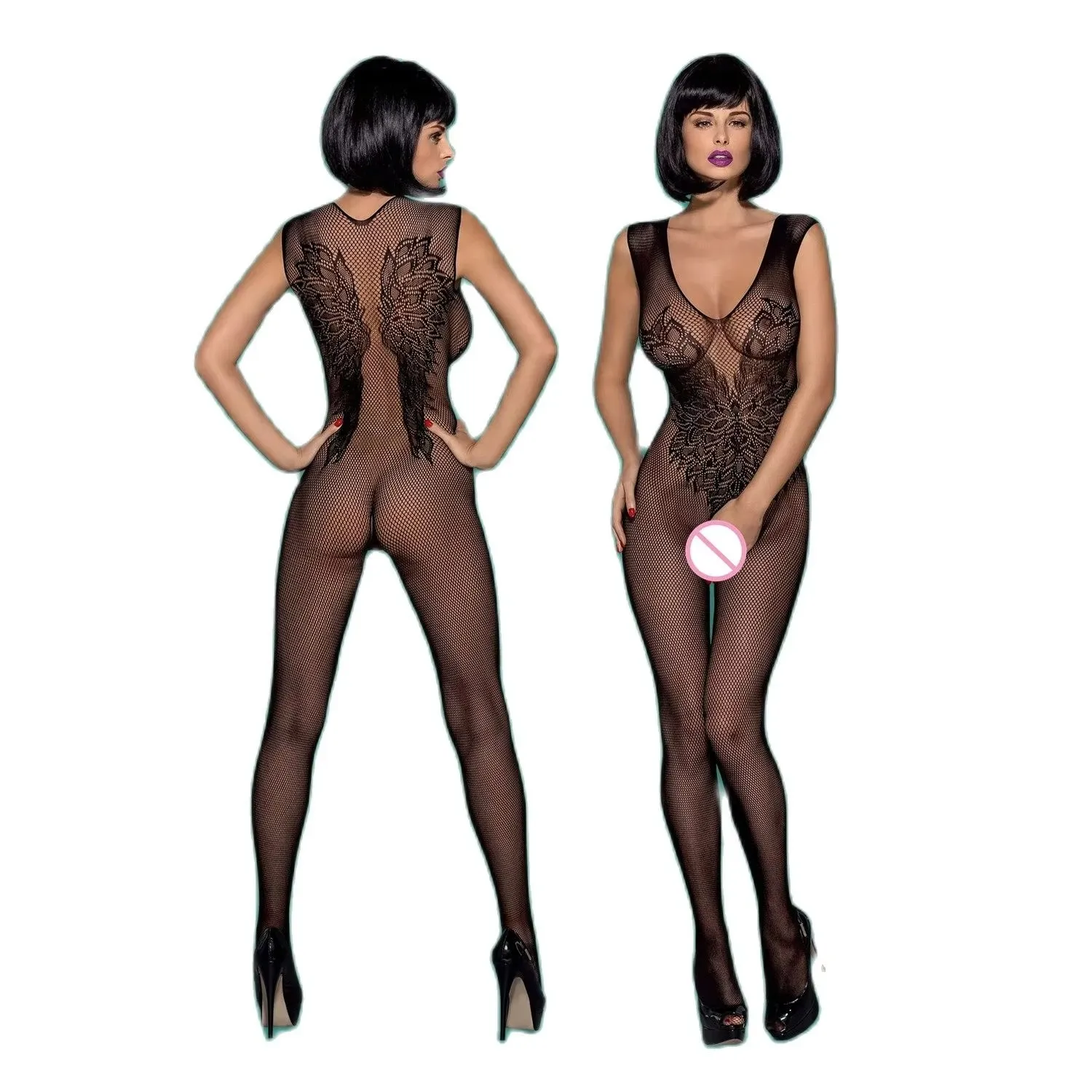 Erotic Lingerie Stockings Transparent Open Crotch Mesh Bodystocking Women Fishnet Babydoll Crotchless Porn Bodysuit Underwear A7