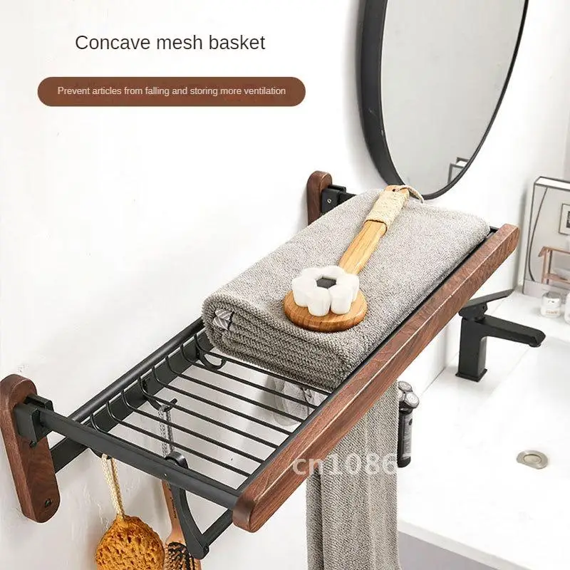 

Convenient and Stylish Solid Wood Wall Mounted Bathroom Towel Rack with No Need for Drilling - The Ideal Storage Solution