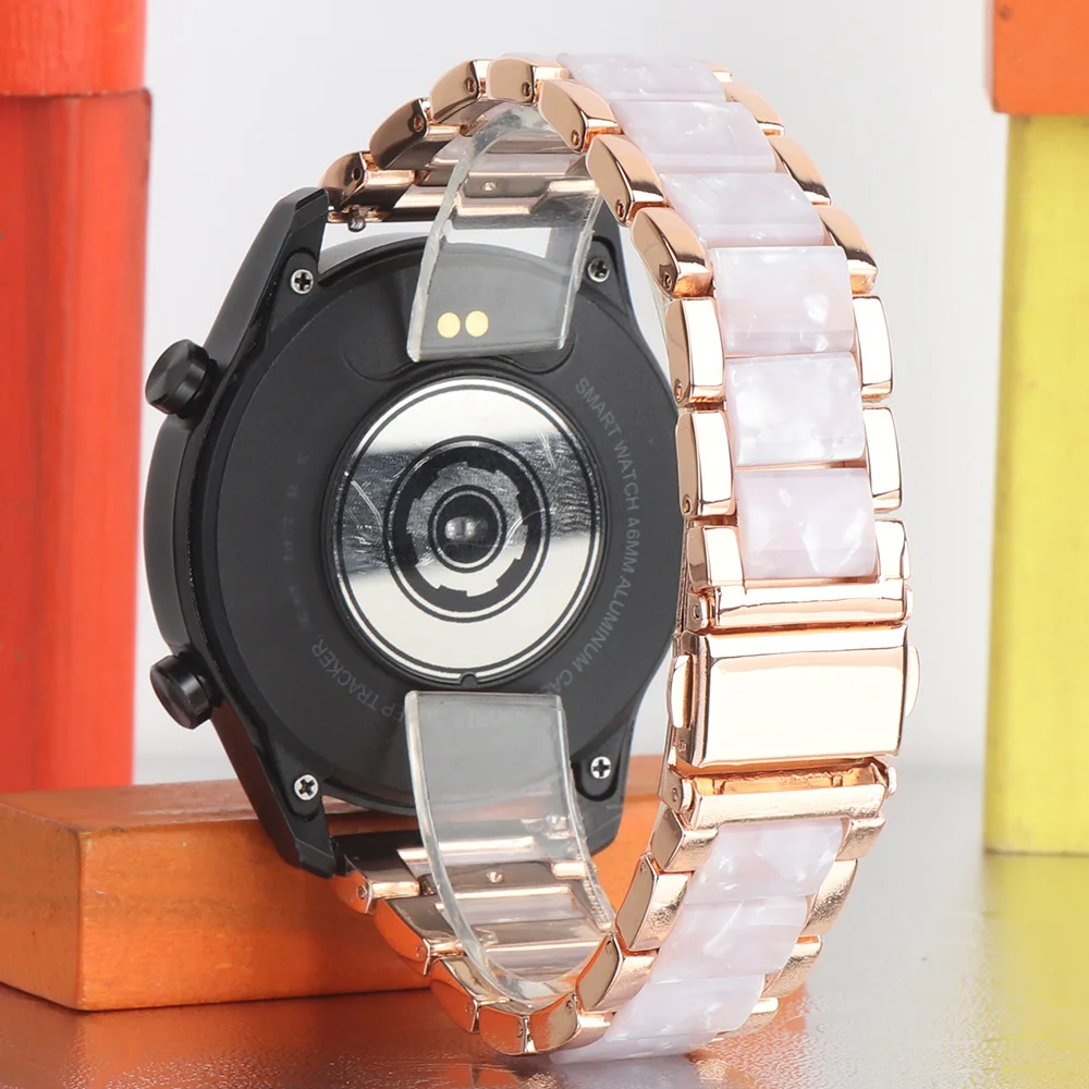 Two-Color Metal Watch Strap, 18mm to 22mm Adjustable Bracelet