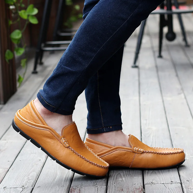 100 Genuine Leather Shoes Men Loafers Flat Soft Cow Leather Driving