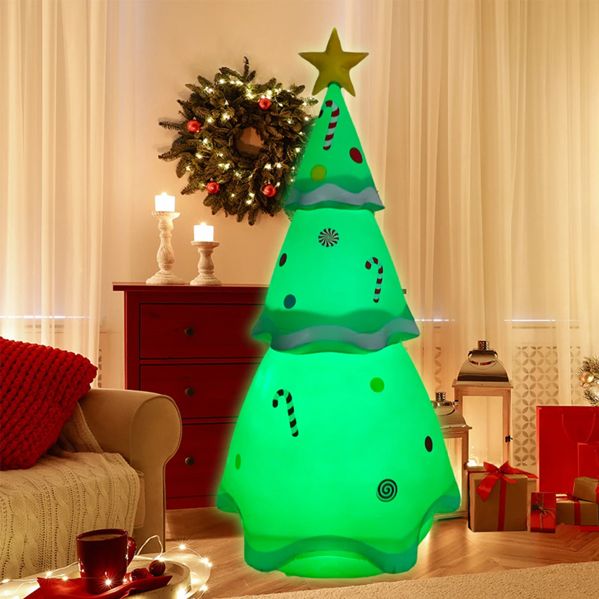 7FT Inflatable Christmas Tree Outdoor Christmas Decorations with Build in Bright LED Lights With Remote For Garden Lawn Party 4