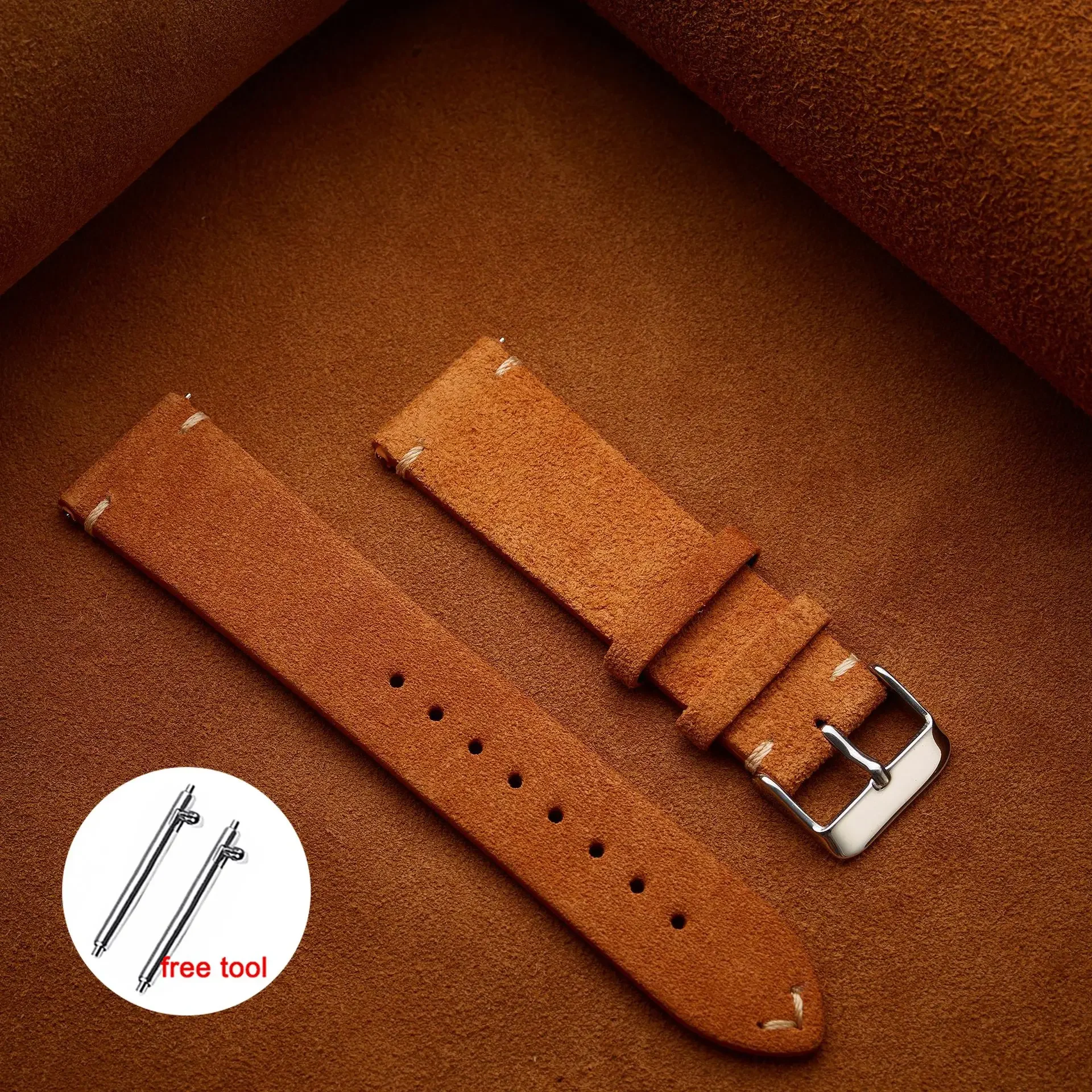 Premium Soft Suede Leather Vintage Watchband – Quick Release Calfskin Strap