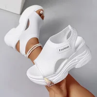 Sandales compensées respirantes pour femmes, style coréen, à bout ouvert, en maille tricotée, pour l'été 2