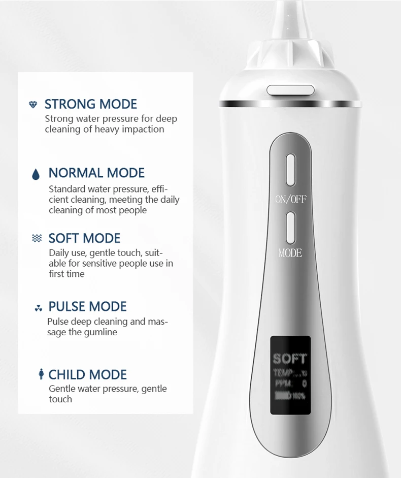 Oral Irrigator Water Flosser Fairywill OLED Display 5 Modes 350ML Tank Teeth Cleaner USB Charge