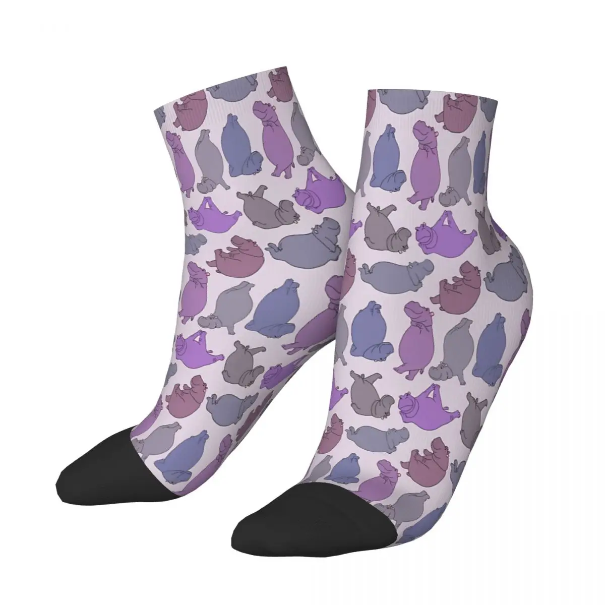 

Hippo Workout Purple And Grey Ankle Socks Male Mens Women Spring Stockings Polyester