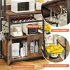 Kitchen Bakers Rack with Storage Shelves, Microwave Stand with Power Outlet and LED Light, Coffee Bar Cabinet Wire Basket Metal 6