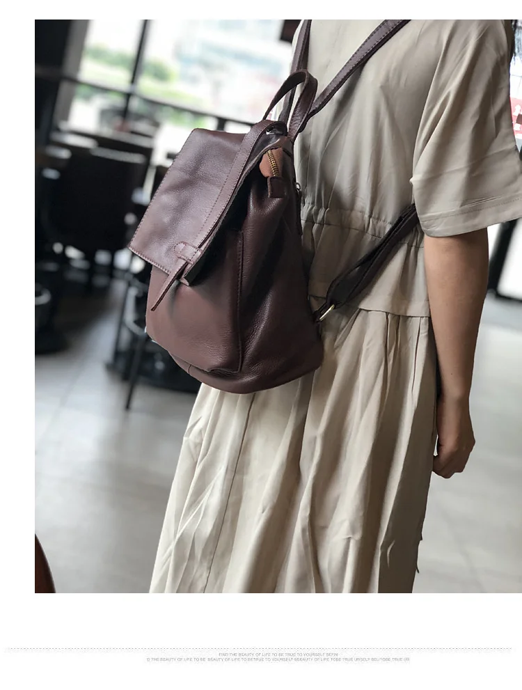 Natural Real Cowhide Women Backpack Vintage Genuine Leather Simple Small Bagpack Travel Soft Mini Cute Bookbags For Girls
