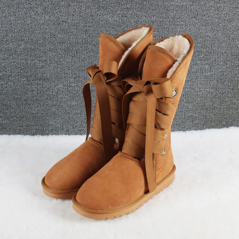 

2023 new fashion genuine cowhide leather snow boots classic women high boots warm winter shoes for women