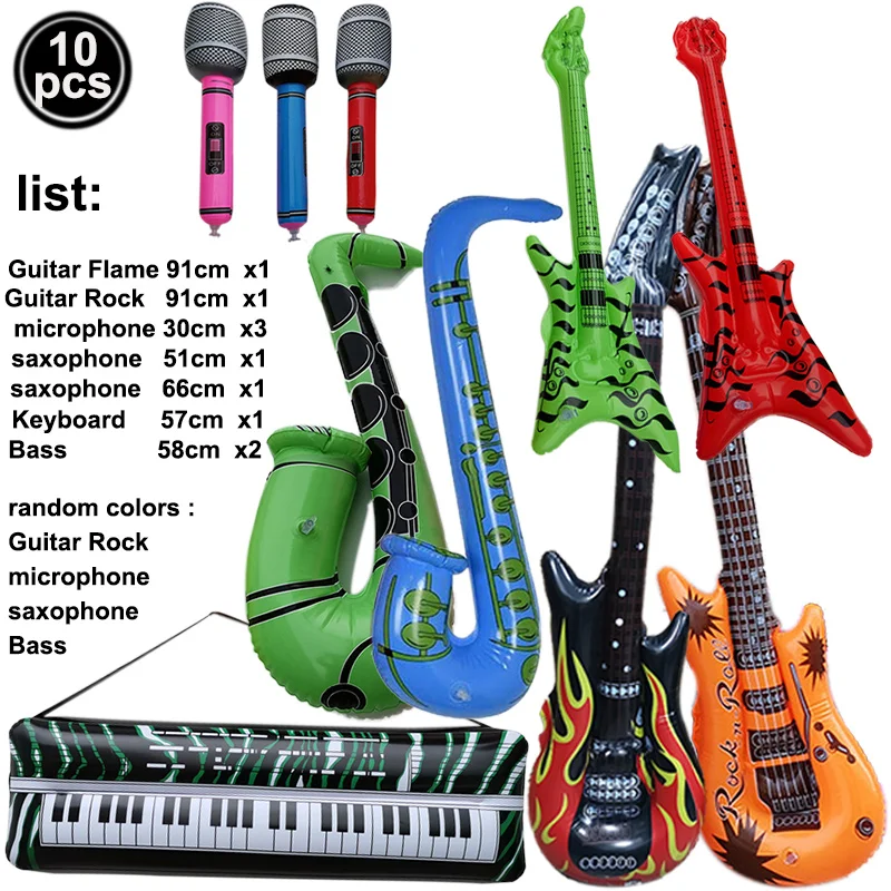 Inflatable Rock Star Toy Balloons Set Inflatable Guitar Piano Party Props for Concert Theme 80s Party Ballon Decorations Favors