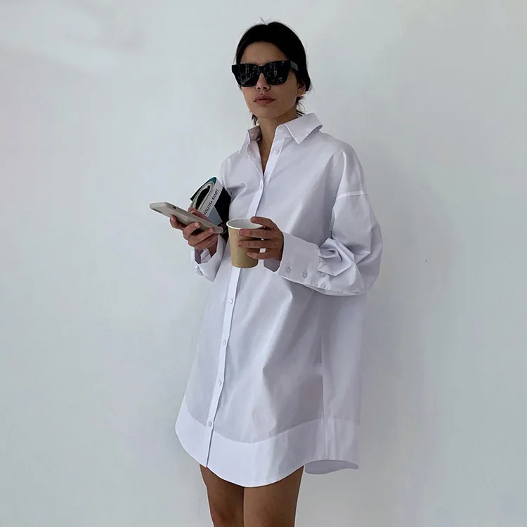 White Loose Fashion Shirts For Women See-Through Patchwork Cardigan Coat Lapel Slim Long Sleeve Oversized Blouse Shirt