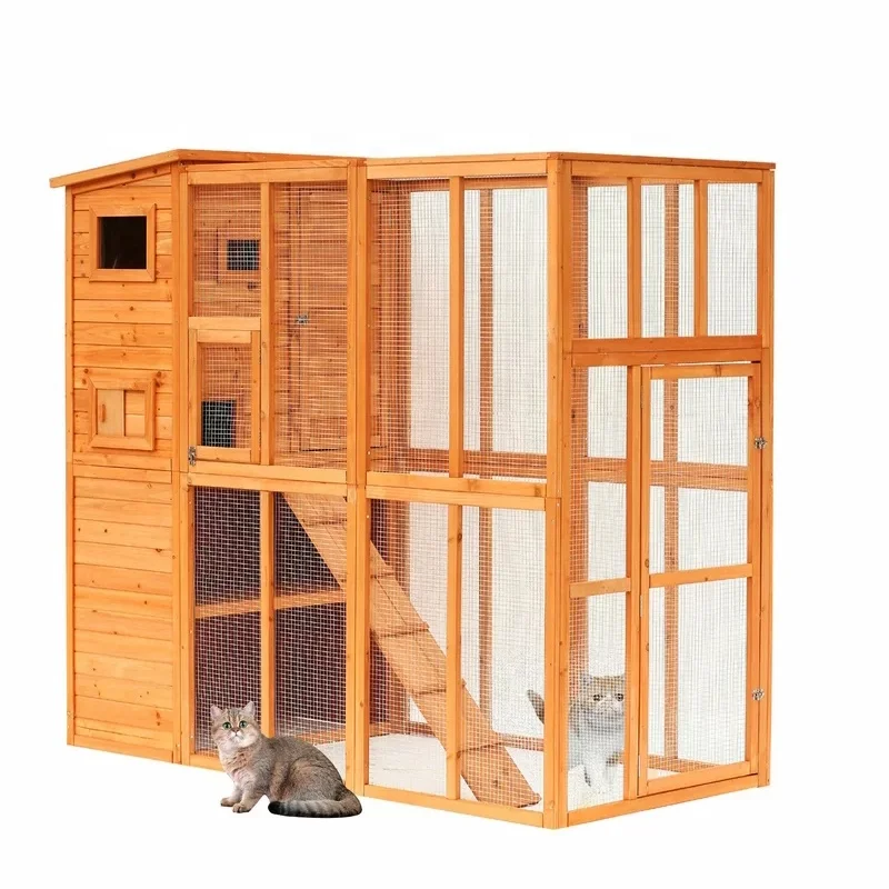 Hot Sale Pet Cage Cat House Cages Wooden Large Cheap Animal Outdoor Solid Wood Pet Villa Houses Furniture