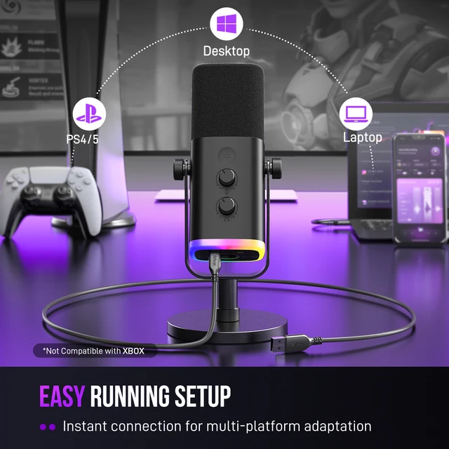 FIFINE USB/XLR Dynamic Microphone with RGB Control/Headphone jack/Mute,MIC for PC Gaming Recording Streaming AmpliGame-AM8 4