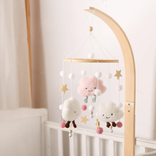 1 PCS Baby Rattles Crib Mobiles Toy Bed Bell Musical Box 0-12 month Clouds Cotton Wooden Children Carriage Toy Accessories