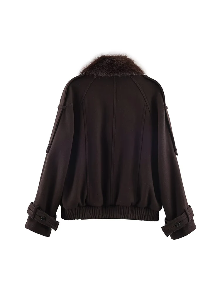 New Winter Faux Fur Collar Jacket For Women Casual Spliced Double Breasted Loose Coat 2025 Female High Street Streetwears