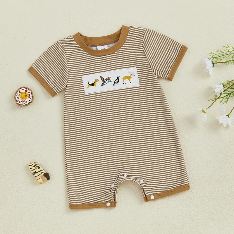 Infant Baby Boy Summer Duck Embroidery Romper