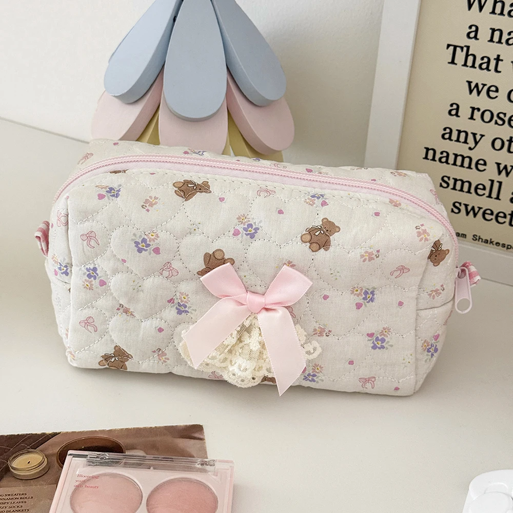 Cartoon Nette Schleife Frauen Mini Kosmetik Tasche Tragbare Geldbörse Make-Up Toilettenartikel Lagerung Beutel Handtasche Bär Platz Zipper Kleine Tasche – Detail 6