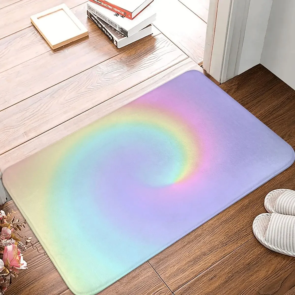 

Rainbow Gradient Colorful Non-Slip Carpet Light Pastel Spiral Throw Doormat Living Room Bathroom Mat Welcome Decoration Rug