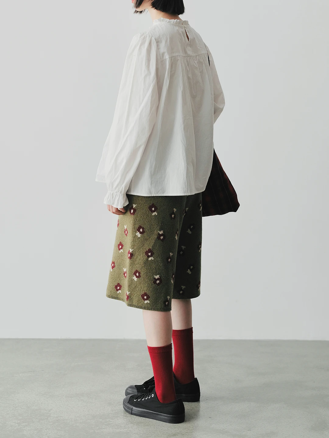 autumn and winter cotton wool elastic waist floral wool pants for women 244834