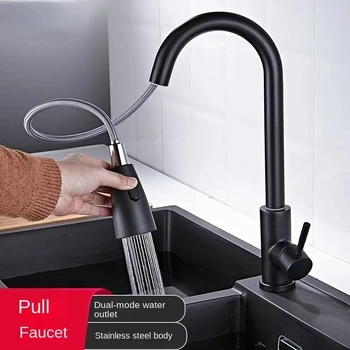 Rubinetto da cucina in acciaio inossidabile 304 Foro singolo Beccuccio estraibile Lavello da cucina Miscelatore Rubinetto Spruzzatore a flusso Testa Rubinetto con rotazione a 360° 1