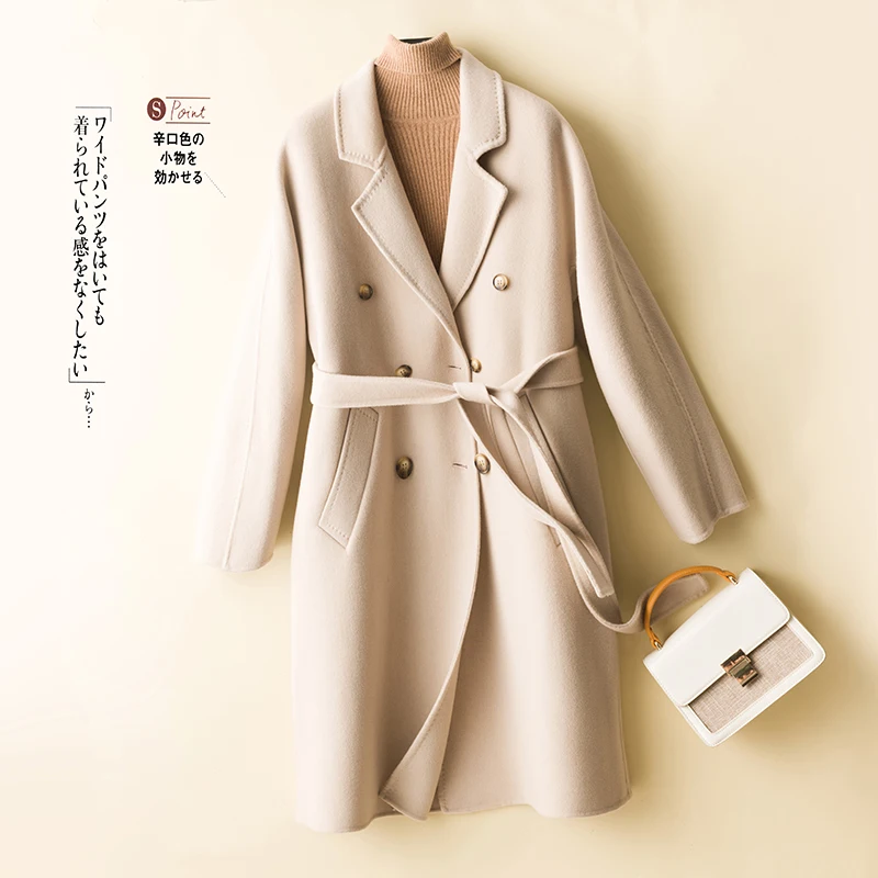 Manteau long en cachemire pour femme, veste en laine, 100% laine