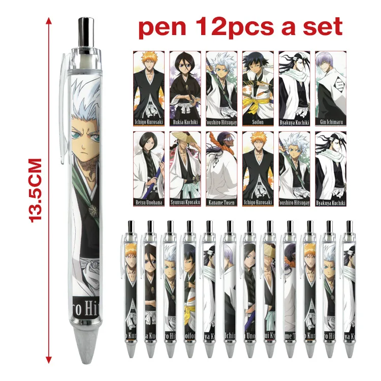 

12PCS BLEACH Kurosaki Ichigo Kuchiki Rukia Inoue Orihime Anime Ballpoint Pen Student Writing Supplies Caneta Kawaii Stationery