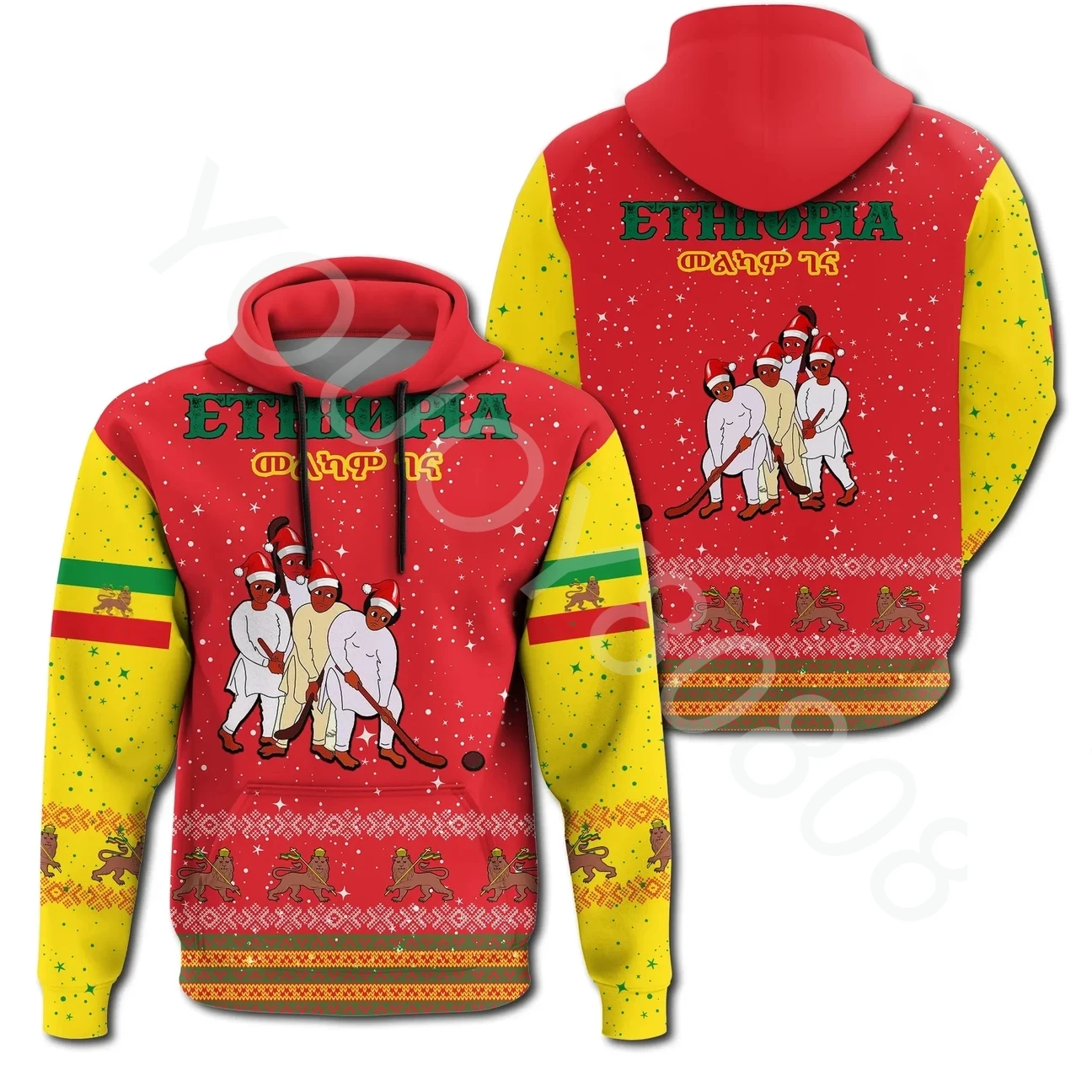 

Autumn Winter Simple New Men's Sweater Africa Ethiopian Christmas Genna Hoodie Red Style Printed Retro Harajuku Sportswear