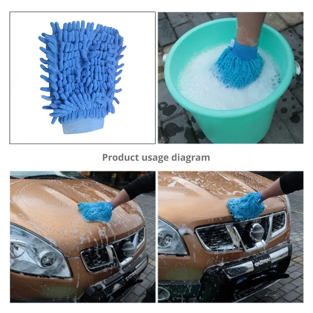 Multiuse Car Wash Gloves Chenille Waterproof Mitt Soft Mesh Back Double-faced Glove Mitt Wax Detailing Brush Car Cleaning Tool