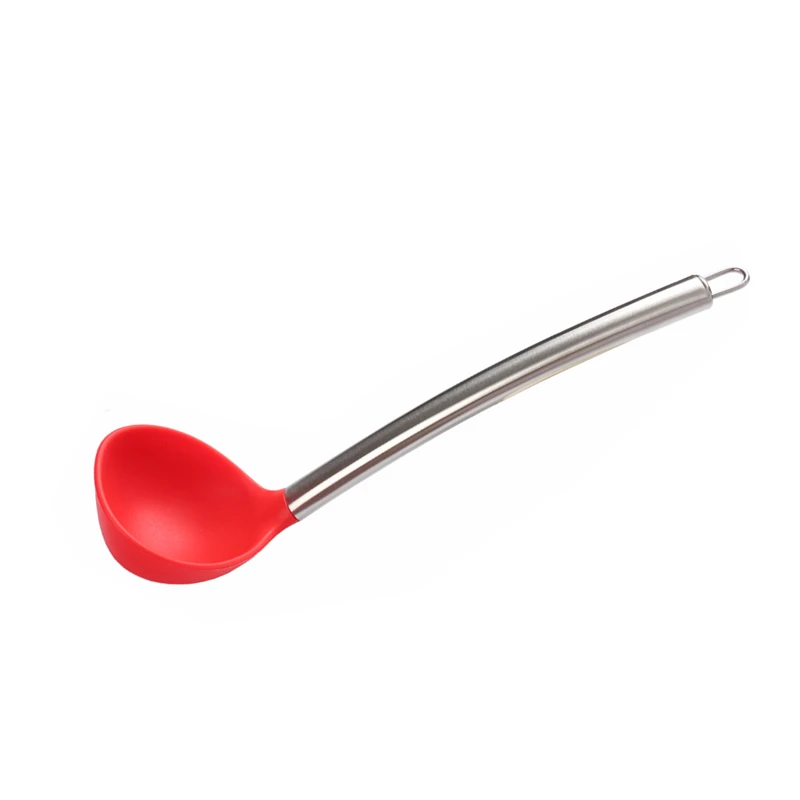 Silicone Food Grade Salad Spoon, Soup Spoon, Colander Kitchen Accessories, Cooking Utensil, Kitchen Gadget, Stainless Steel Hand